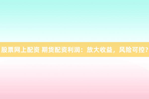 股票网上配资 期货配资利润：放大收益，风险可控？